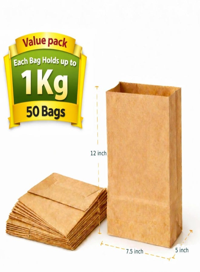 Tia Crafts Eco Friendly Food Grade Paper Bags For Food Packing Or Square Flat Bottom Carry Bags, 12 X 7.5 X 5 Inch(Capacity:1 Kg, Pack Of 50 Bags, Brown) - Image 2